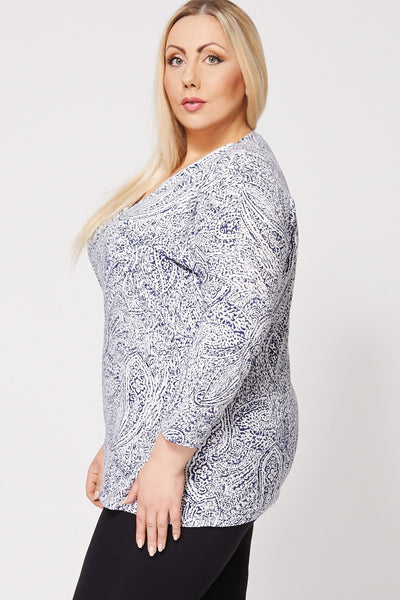 Paisley Print Zip Neck Top