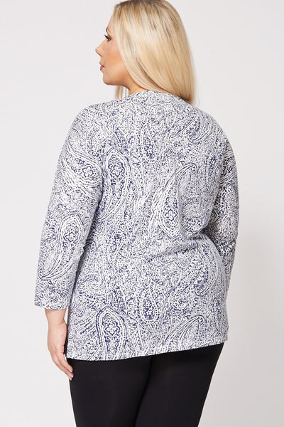 Paisley Print Zip Neck Top