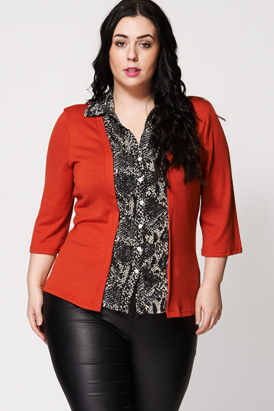 Snake Skin Print Front Shirt And Cardigan Two-In-One