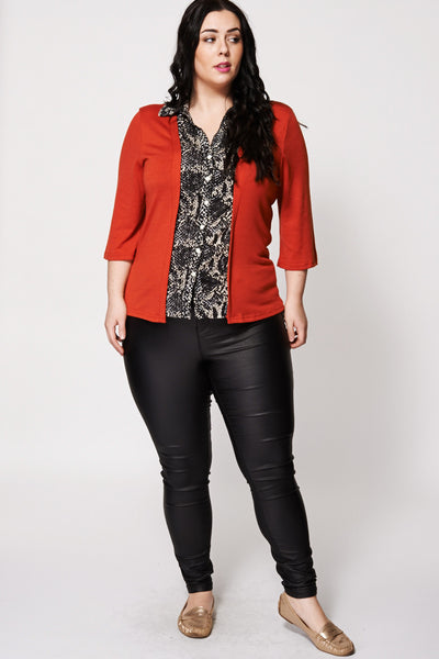 Snake Skin Print Front Shirt And Cardigan Two-In-One