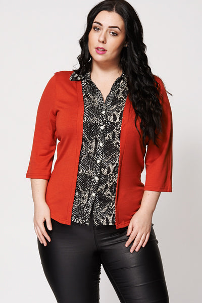 Snake Skin Print Front Shirt And Cardigan Two-In-One