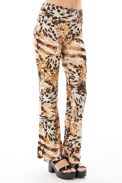 Stretchy Summer Flared Animal Print Trousers