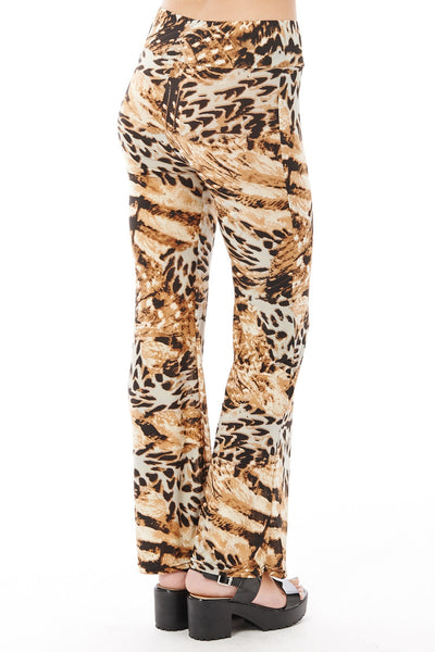 Stretchy Summer Flared Animal Print Trousers