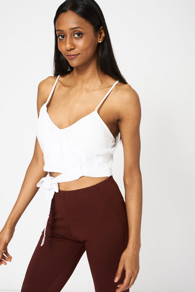 White Belted Spaghetti Strap Crop Top