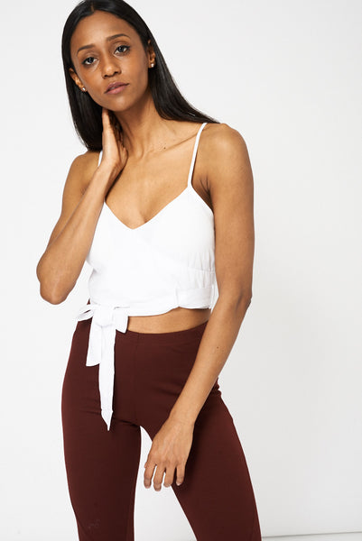 White Belted Spaghetti Strap Crop Top