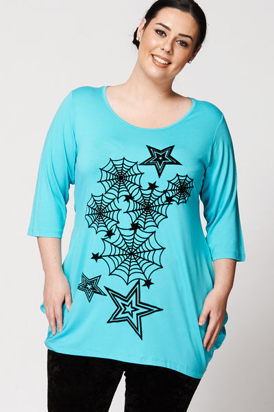 Star And Web Flock Print  Drop Side Hem Tunic