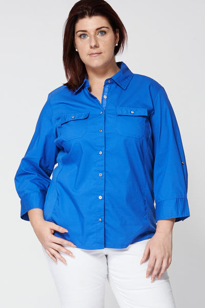 Blue Roll Up Sleeve Shirt