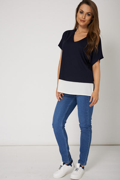 Two Tone V-Neck Top Ex-branded Plus Sizes Available