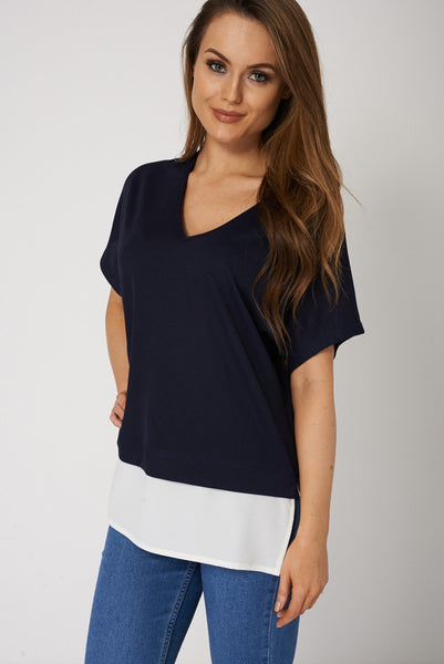 Two Tone V-Neck Top Ex-branded Plus Sizes Available