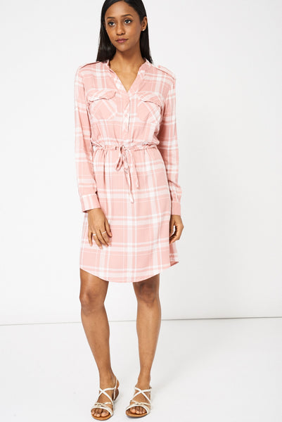 Pink Drawstring Waist Shirt Dress Ex-Branded