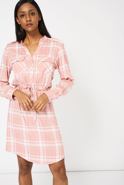 Pink Drawstring Waist Shirt Dress Ex-Branded