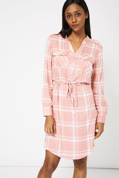 Pink Drawstring Waist Shirt Dress Ex-Branded