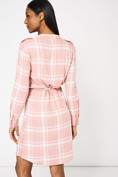 Pink Drawstring Waist Shirt Dress Ex-Branded