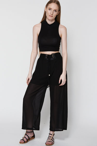 Black Sheer Wide Leg Trouser