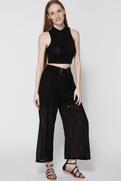 Black Sheer Wide Leg Trouser