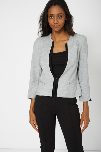 Grey 3/4 Sleeve Crop Blazer