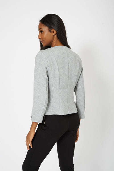 Grey 3/4 Sleeve Crop Blazer
