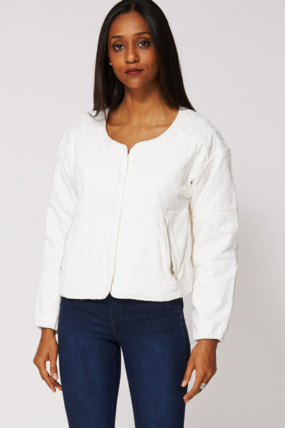 Texture Front Zip Jacket With Silver Stitching