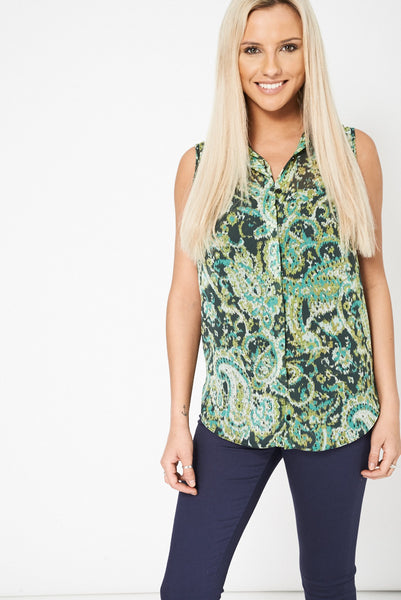 Green Abstract Print Chiffon Shirt Available In Plus Sizes