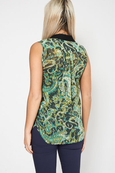 Green Abstract Print Chiffon Shirt Available In Plus Sizes