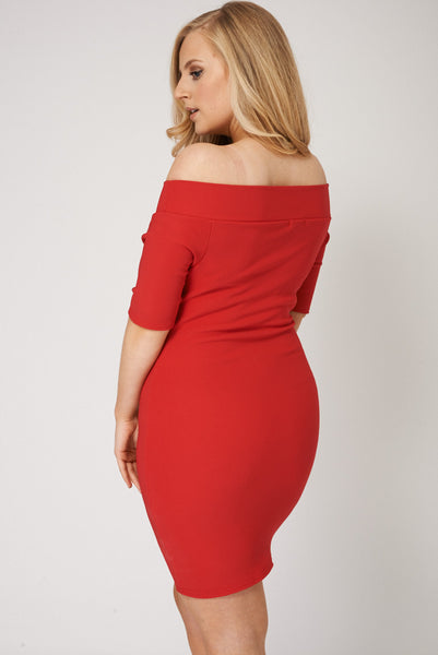 Ribbed Off  The Shoulder Bodycon Dress Ex-Branded