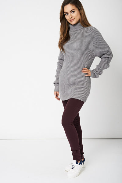 Grey High Neck Knitted Jumper