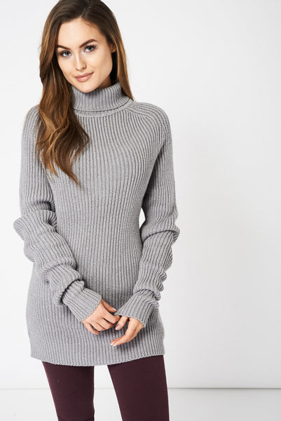 Grey High Neck Knitted Jumper
