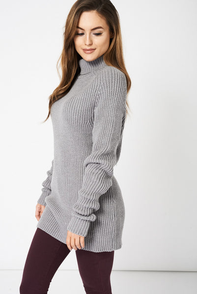 Grey High Neck Knitted Jumper