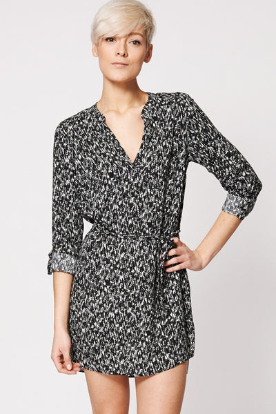 Monochrome Patterned Tie Waist Tunic Dress Ex-Branded