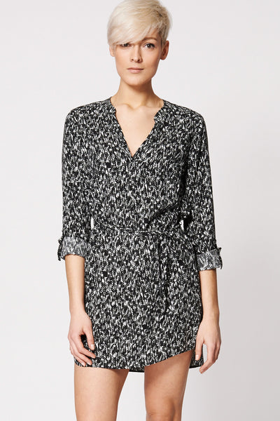 Monochrome Patterned Tie Waist Tunic Dress Ex-Branded