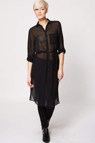 Chiffon Sheer Button Up Tunic Top