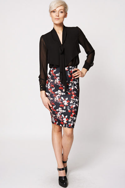 Patterned Midi Pencil Scuba Skirt