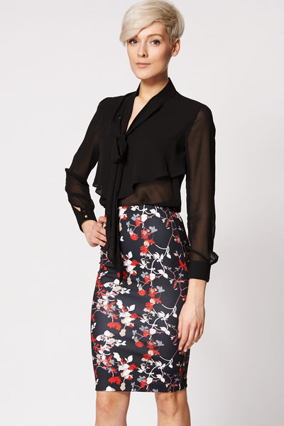 Patterned Midi Pencil Scuba Skirt