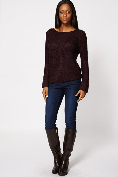 Loose Knit Sweater In Plum Ex-Branded