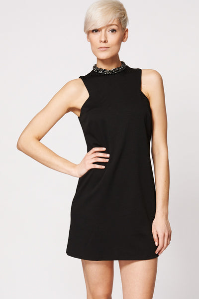 Black Rhinestones Detail Neck Bodycon Dress Ex-Branded