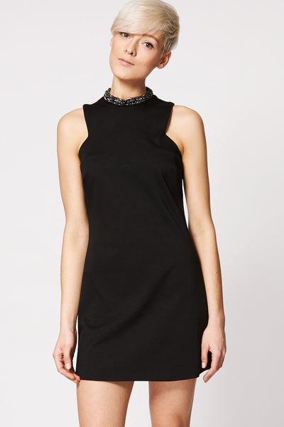 Black Rhinestones Detail Neck Bodycon Dress Ex-Branded