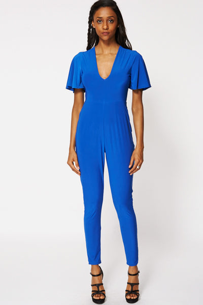 Blue V-Neck Stretch Jumpsuit Ex-Branded