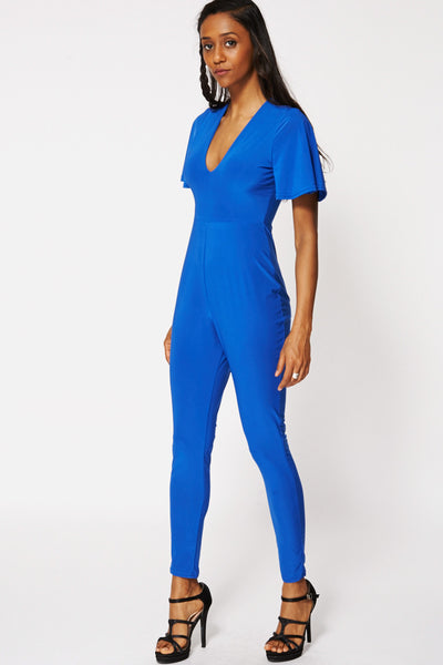 Blue V-Neck Stretch Jumpsuit Ex-Branded