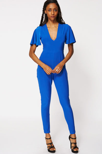 Blue V-Neck Stretch Jumpsuit Ex-Branded