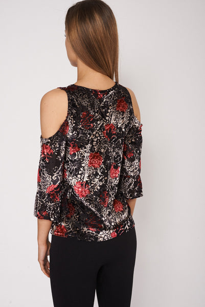 Patterned Soft Touch Cold Shoulder Top