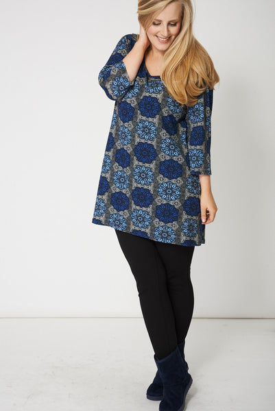 Bow Back Blue Abstract Print Top