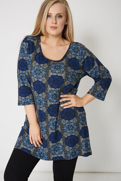 Bow Back Blue Abstract Print Top