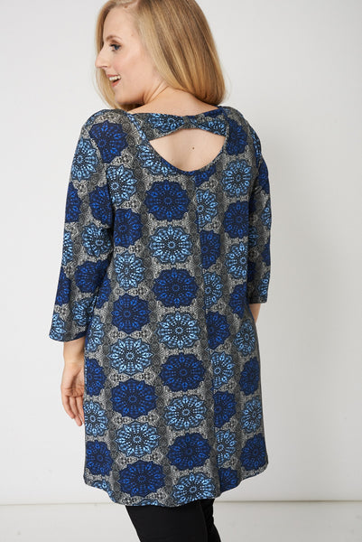 Bow Back Blue Abstract Print Top