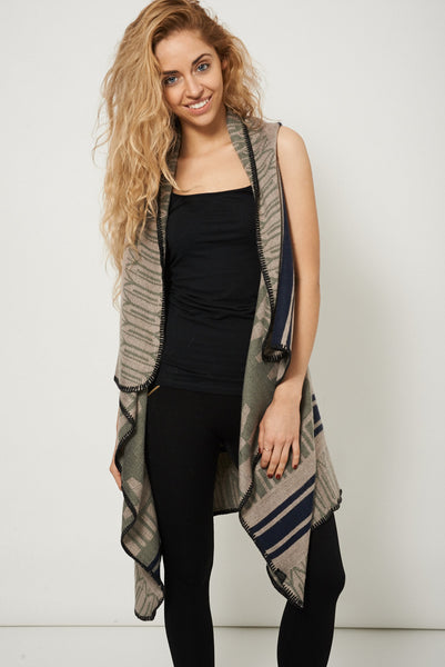 Sleeveless Multi-Coloured Waterfall Cardigan