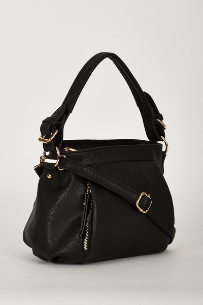 Zip Detail Double Pocket Shoulder Bag