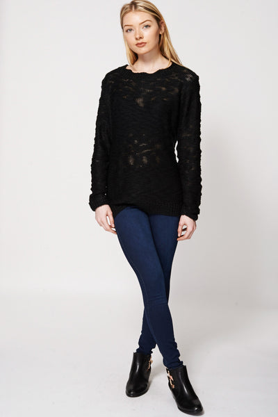 Burnout Wave Neckline Knitted Jumper Ex-Branded