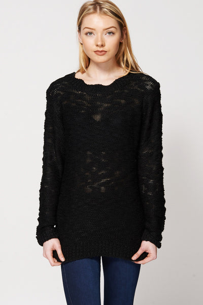 Burnout Wave Neckline Knitted Jumper Ex-Branded