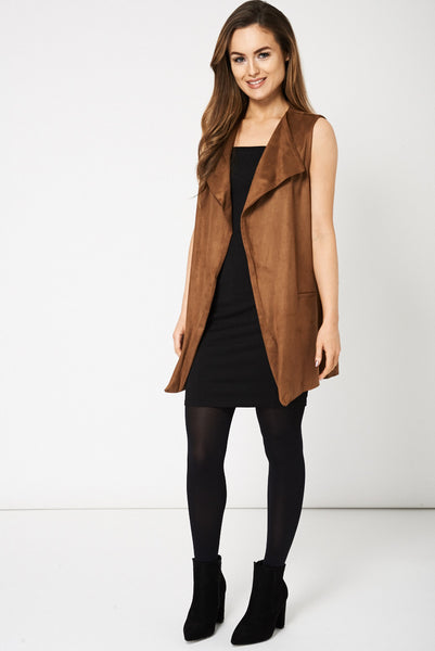 Waterfall Front Faux Suede Waistcoat Ex-Branded