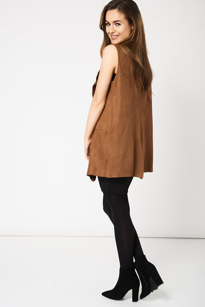 Waterfall Front Faux Suede Waistcoat Ex-Branded