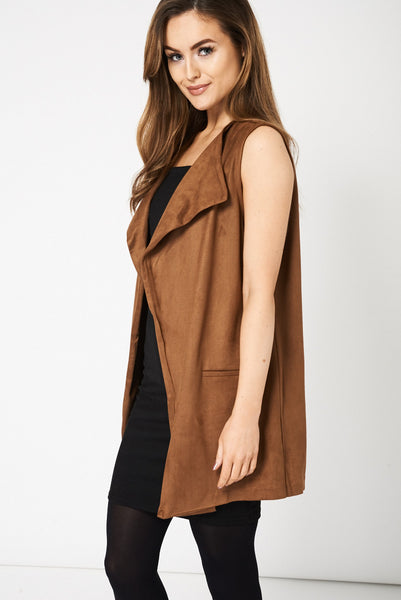 Waterfall Front Faux Suede Waistcoat Ex-Branded